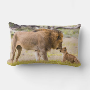Coussin Rectangle Lion mâle alpha inspecte un petit
