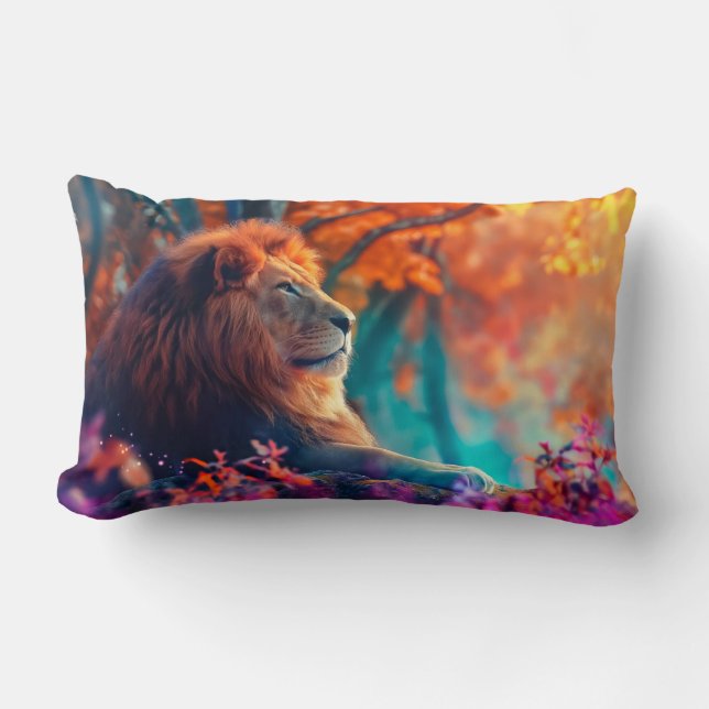 Coussin Rectangle Lion Royal dans le design de la Forêt Enchantée (Recto)