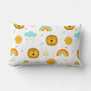Coussin Rectangle Lions heureux, arcs-en-ciel, soleils et gouttes de