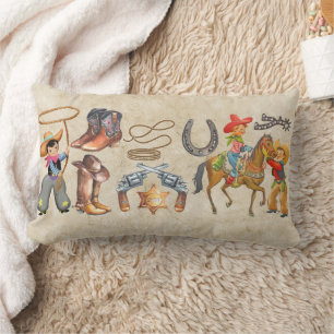 Coussin Rectangle Little Buckaroo Cowboy Ajouter le nom du garçon 2