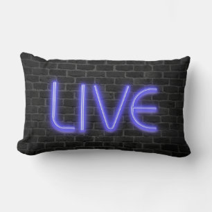 Coussin Rectangle LIVE texte en néon sur brique