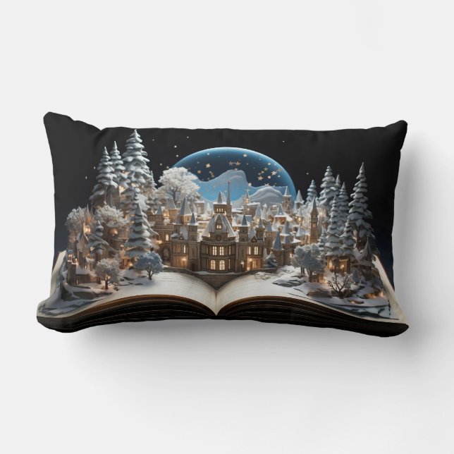Coussin Rectangle Livre de Noël Snow-Globe Village (Recto)