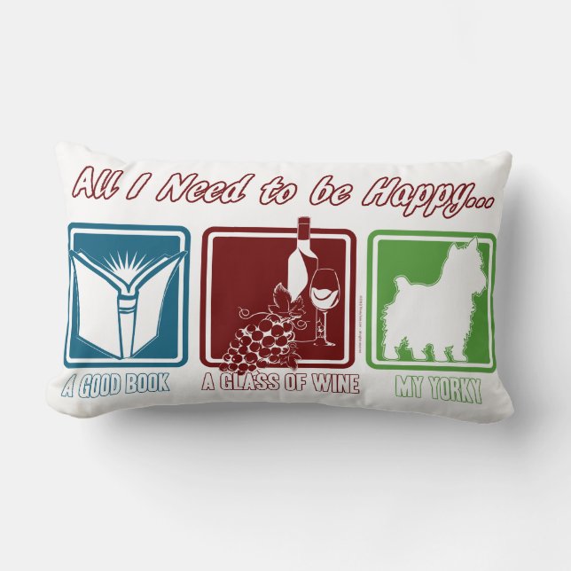 Coussin Rectangle Livre, Vin et Yorkie (Recto)