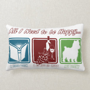 Coussin Rectangle Livre, Vin et Yorkie