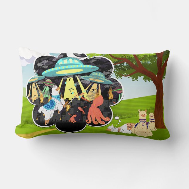 Coussin Rectangle Llama vs Evil Squid Epic Space Battle (Recto)