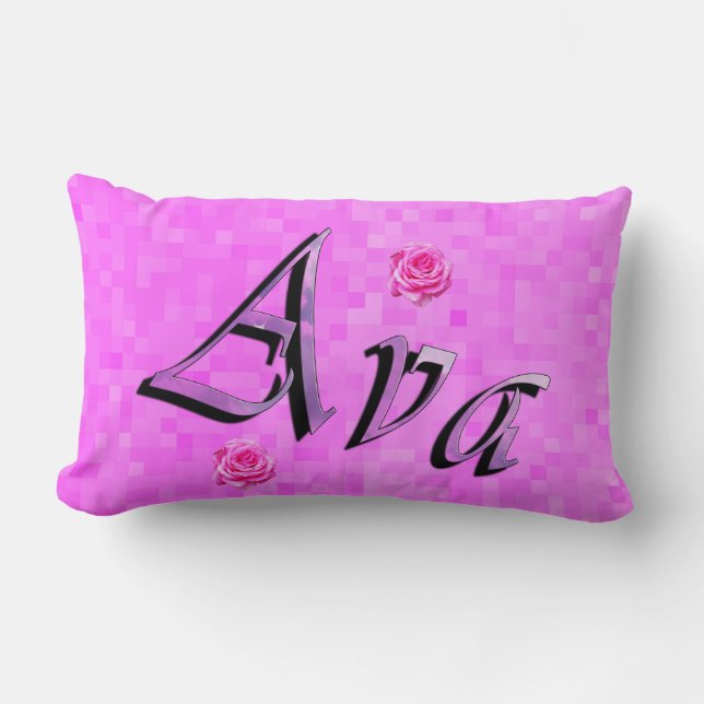 Coussin Rectangle Logo Du Nom D'Ava, Sur La Mosaïque Rose Pastel (Recto)
