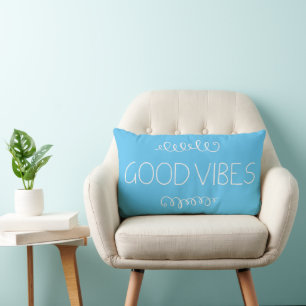 Coussin Rectangle Logo Good Vibes Blanc & Bleu (Couleur personnalisa