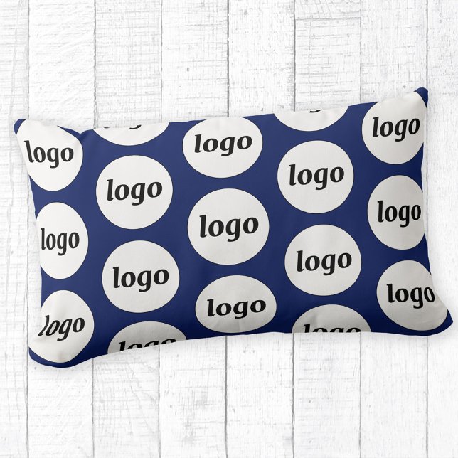 Coussin Rectangle Logo simple Motif Business Promotion Marine Blue (Logo pattern business branding promotional navy blue lumbar pillow)