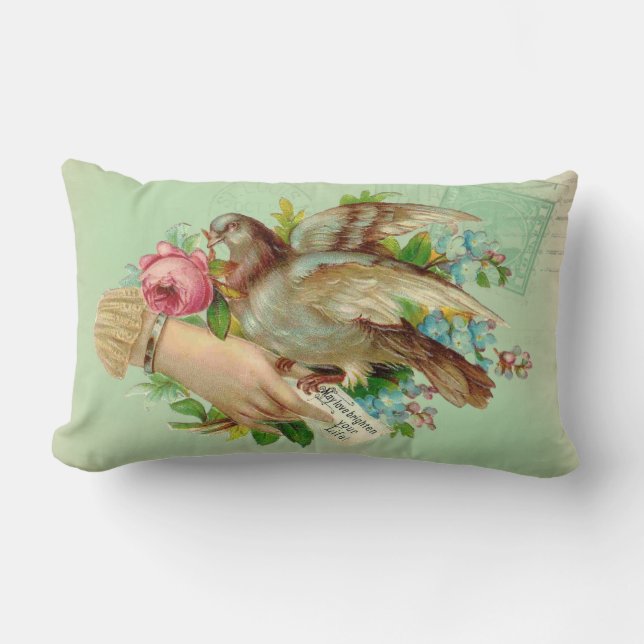Coussin Rectangle L'oiseau victorien de Valentine et s'est levé (Recto)