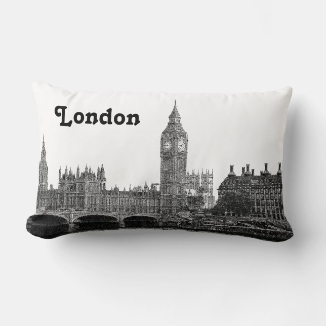 Coussin Rectangle Londres Angleterre Royaume-Uni Skyline Gravée (Recto)