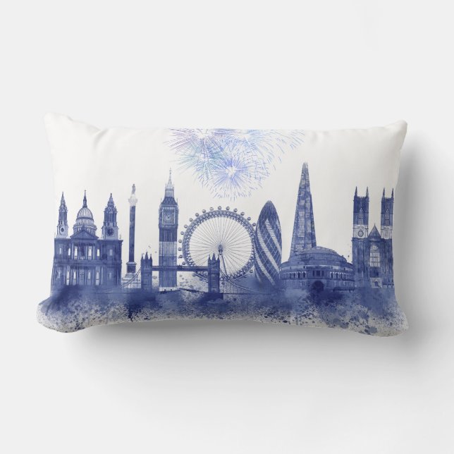 Coussin Rectangle Londres Skyline - Aquarelle bleue (Recto)
