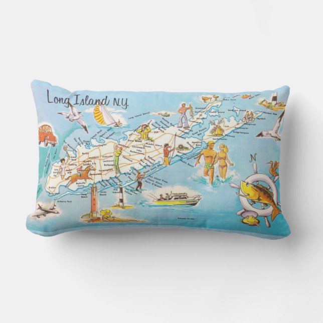 Coussin Rectangle Long Island NY coloré (Recto)
