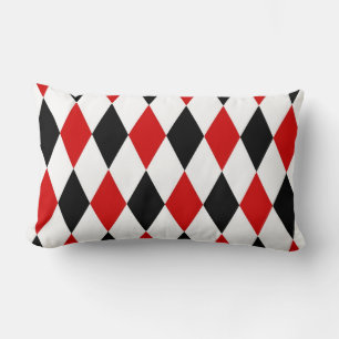 Coussin Rectangle Losange motif Harlequin rouge blanc noir