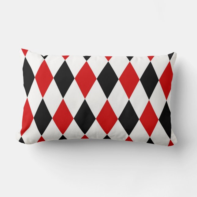 Coussin Rectangle Losange motif Harlequin rouge blanc noir (Recto)