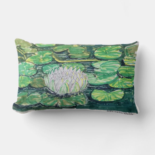 Coussin Rectangle Lotus blanc et nénuphars (Recto)