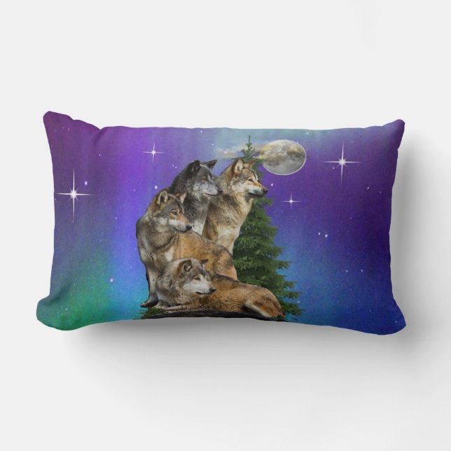 Coussin Rectangle Loup et Lune (Recto)