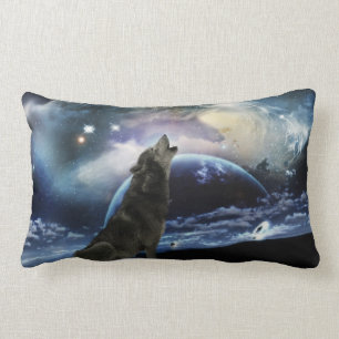 Coussin Rectangle Loup hurlant à la lune