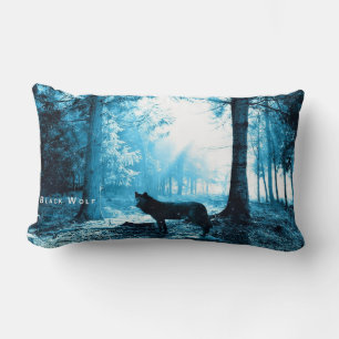 Coussin Rectangle Loup noir seul dans la forêt