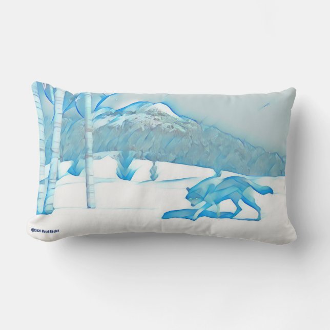 Coussin Rectangle Loup solitaire dans WInter (Recto)