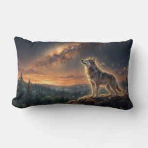 Coussin Rectangle Loup solitaire sous le ciel étoilé de la Voie lact