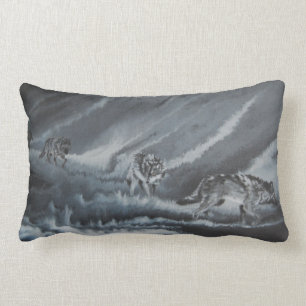 Coussin Rectangle Loups dans l'ombre, paquet de loups, nuit