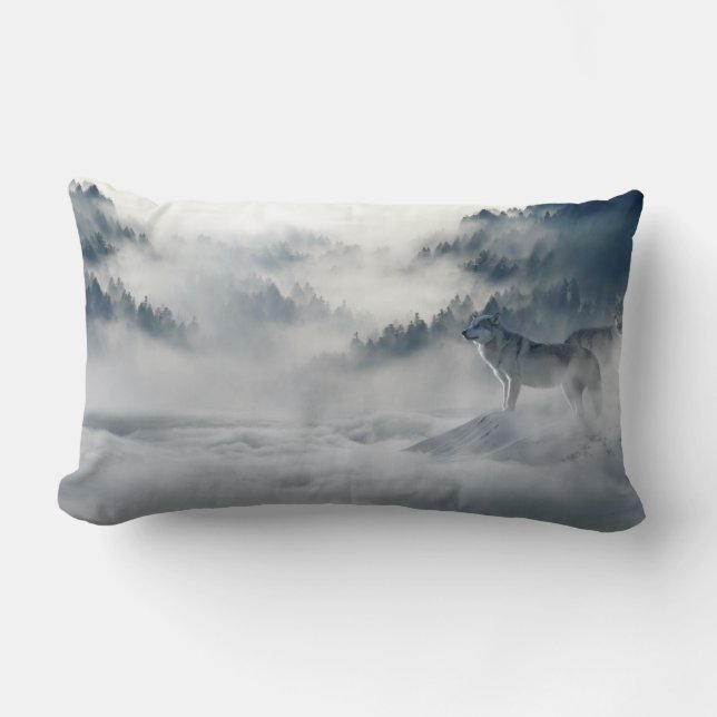 Coussin Rectangle Loups majestueux dans la fosse forestière (Recto)