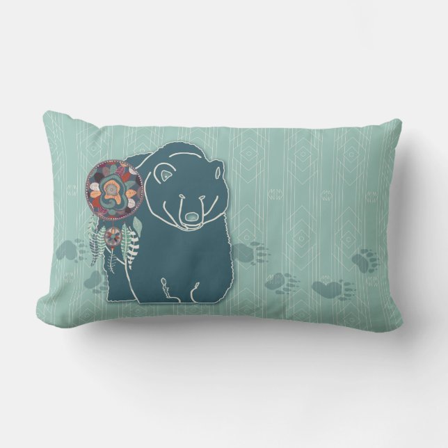 Coussin Rectangle L'ours de l'esprit tribal avec des traces Amérindi (Recto)