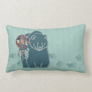 Coussin Rectangle L'ours de l'esprit tribal avec des traces Amérindi