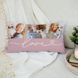 Coussin Rectangle Love Heart Script Rose Rose Custom 3 Photo Collage<br><div class="desc">Moderne et élégant design lombaire conçu sur mesure comprend un collage photo de trois (3) photos préférées avec un design simple et minimaliste de typographie blanche "Amour" qui comprend des détails florissants et cardiaques. Les couleurs rose rose et blanc poussiéreuses peuvent être modifiées.</div>