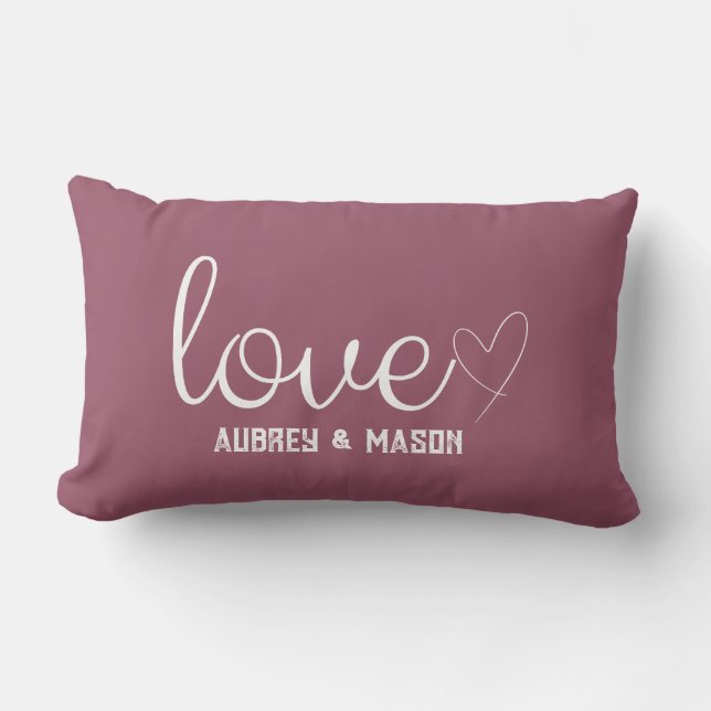 Coussin Rectangle Love in Heart Script Rose Vin Nom personnalisé Cou (Recto)