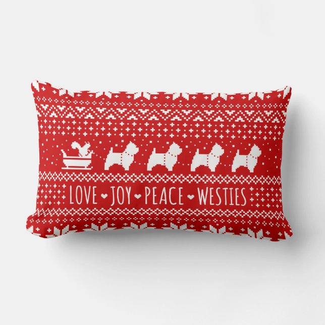 Coussin Rectangle Love Joy Peace Westies Festive Noël (Recto)