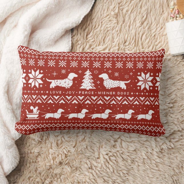 Coussin Rectangle Love Joy Peace Wiener Chiens Noël Motif (Couverture)