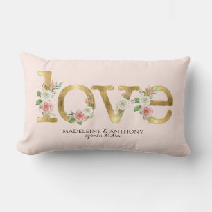 Coussin Rectangle Love Mariage Personnalisé Noms Aquarelle Floral