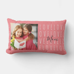 Coussin Rectangle Love Mom Citer Coral Rose Family Photo