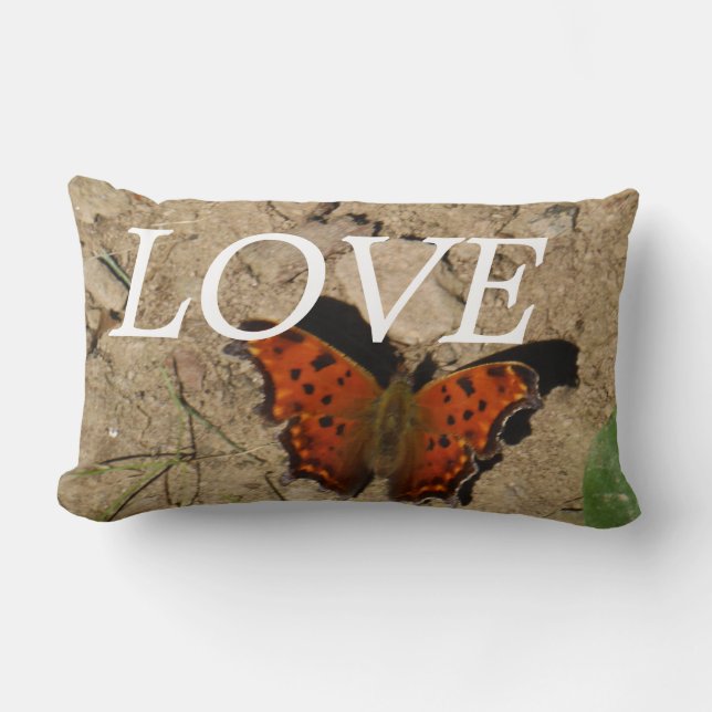 Coussin Rectangle lOVE ,oreiller papillon orange et vert (Recto)