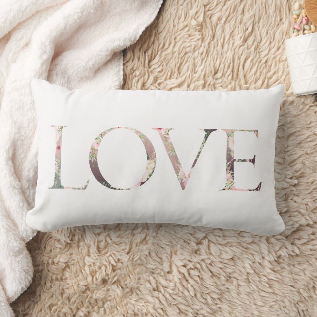 Coussin Rectangle LOVE Pink Soft Florals Romantique Saint Valentin (Couverture)