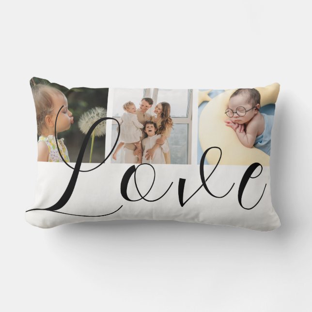 Coussin Rectangle Love with Script Custom 3 Photo Collage Lumbar (Recto)