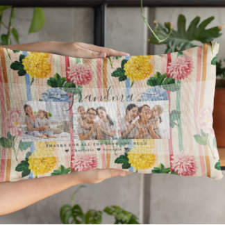 Coussin Rectangle Love You Grandma | Floral Three Photo Collage