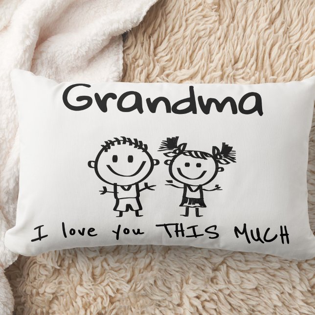 Coussin Rectangle Love You Grandma Kids Art Personalized Gift (Créateur téléchargé)