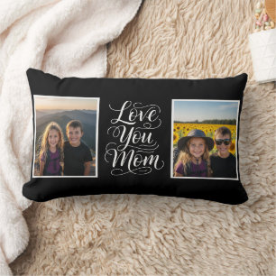 Coussin Rectangle Love You Maman 2 Photo Cadeau Moderne noir blanc