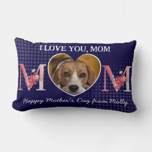 Coussin Rectangle Love you Maman coeur floral personnalisé chien pho