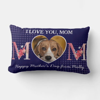 Coussin Rectangle Love you Maman coeur floral personnalisé chien pho