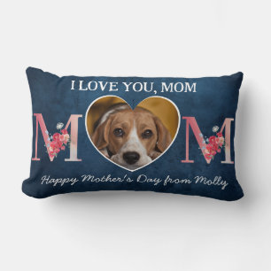 Coussin Rectangle Love you Maman coeur floral personnalisé chien pho