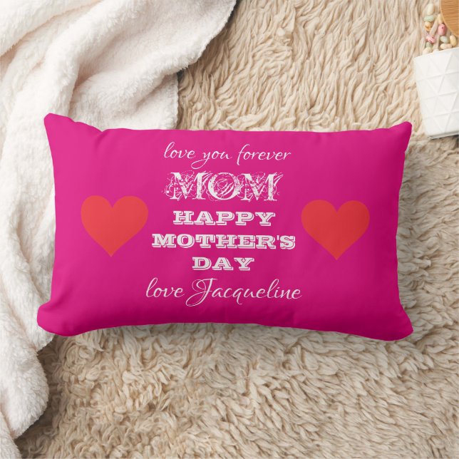 Coussin Rectangle Love You Mom Chic Script Name Pink Mother's Day (Couverture)