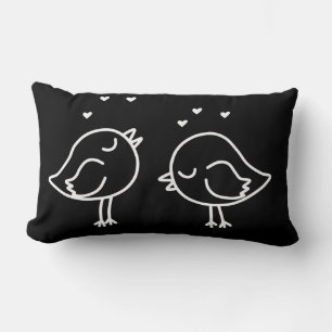 Coussin Rectangle Lovebirds et Coeurs noirs et blancs Doodles Coussi