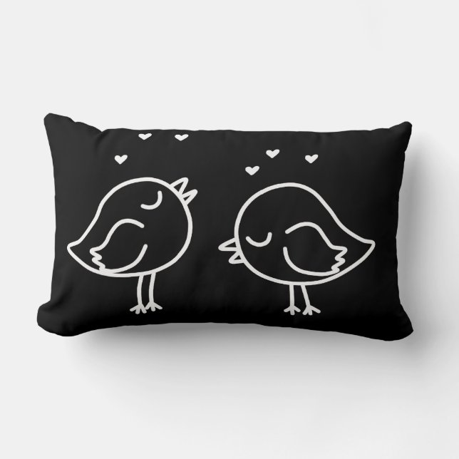Coussin Rectangle Lovebirds et Coeurs noirs et blancs Doodles Coussi (Recto)