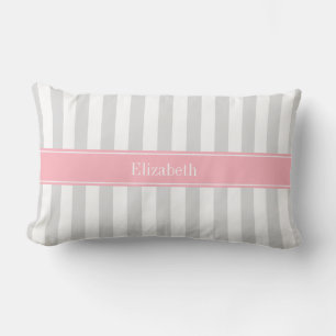 Coussin Rectangle Lt Grey White Stripe Pink Nom Monogramme