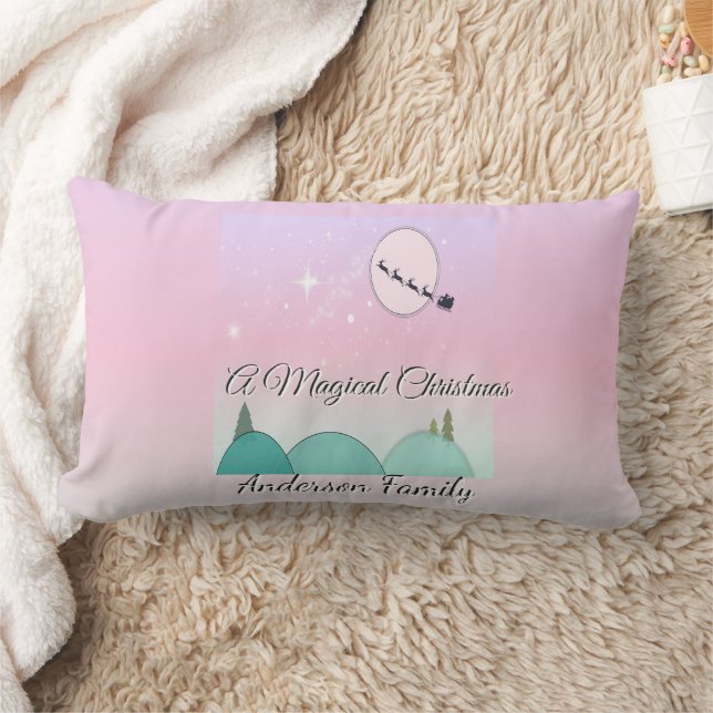 Coussin Rectangle Lueur de Noël familiale sous la lune pastel (Couverture)