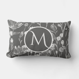 Coussin Rectangle Lumbar Monogramme initial gris romantique floral