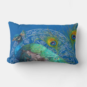 Coussin Rectangle Lumbar Peinture moderne Peacock Plumes de queue Bl